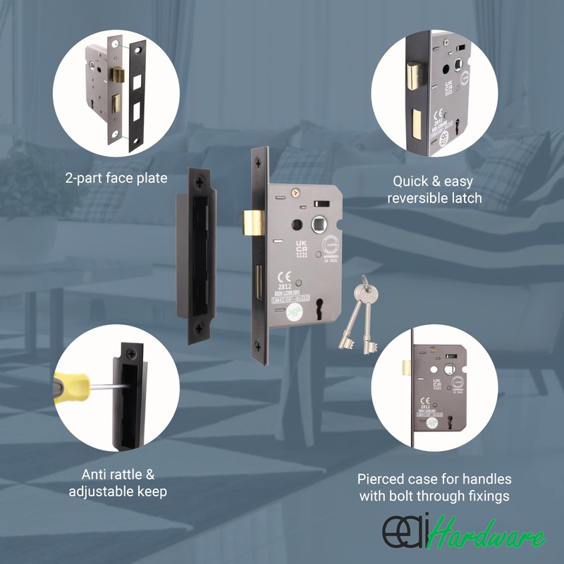 EAI Matt Black Sashlock - Fire Rated & CE Approved