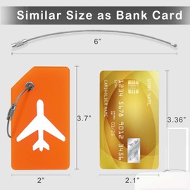 Luggage Tag Set, 2 Pack Flexible & Bright Silicone Suitcases Tags for Travel Luggage Identifier with Name ID Cards & Stainless Steel Loops for Secure Fastening (Orange)