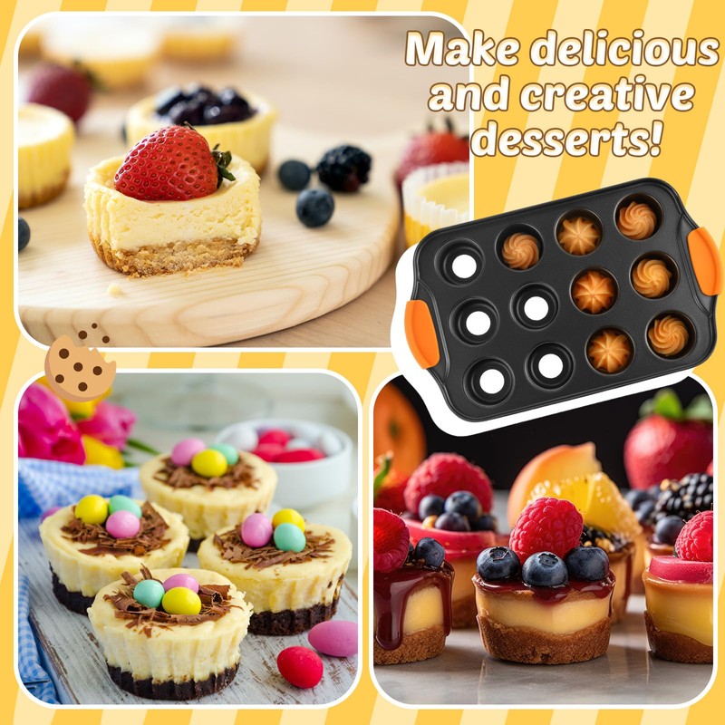 Uiifan 3 Pack Mini Cheesecake Pans Removable Bottom 12 Cavity