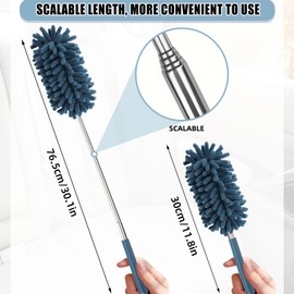 2Pcs Car Interior Duster with Extension Pole Soft Dash Vent Dusting Detailing Wash Brushes with Long Handle Duster Cleaner Tool New Car Must Haves for Cleaning Supplies (Blue)