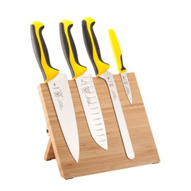 Mercer Culinary Millennia Colors 5-Piece Magnetic Board Set with Yellow Handles, Bamboo