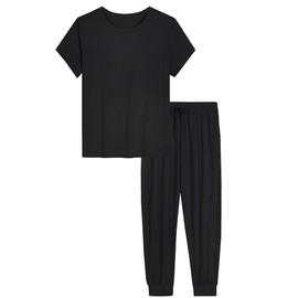 Joyaria Ladies Bamboo Viscose Pajamas Set Comfy Lightweight Pjs Summer Cooling Beam Foot Lounge Set(Black, XL)
