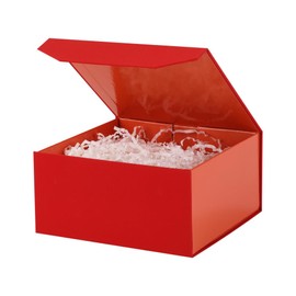 PACKGILO 1 Pcs Small Red Gift Box 6x6x3 Inch Magnetic Gift Box Small Magnetic Box with Crinkle Paper Red Small Gift Box with Shredded Paper Luxury Gift Boxes with Lids for Presents