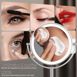 VESAUR Upgraded 11" Large 17" Tall Lighted Makeup Mirror Silver, 1X/10X Dual-Sided Magnifying with 15X Suction Mirror, 3 Color Adjustable Lights, 360° Swivel Dual Power Vanity Mirror, Gift Box