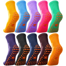 10 Pares de Calcetines de Yoga Antideslizantes con Agarres Adhesivas Calcetines de Pantuflas de Hospital
