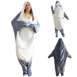 mohoho Wearable Blanket Hoodie, Shark Onesie Soft Warm Comfort Fleece Shark Blanket Hoodie for Men Women Adults Kids (M)