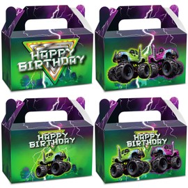 CHUNNIN 12Pcs Green Purple Monster Truck Treat Boxes Monster Truck Birthday Party Decorations Racing Truck Theme Party Favor Gift Boxes Monster Truck Goodie Boxes for Kids Birthday Party Supplies