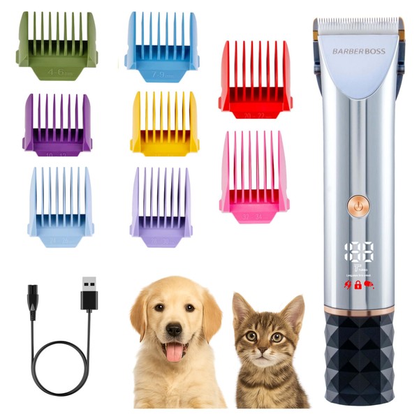 BarberBoss Dog Grooming Clippers, Cordless Pet Trimmer with Nail Kit,