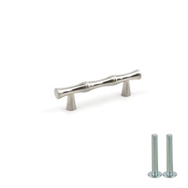 Tighall 2PCS Bamboo Cabinet Handles, Zinc Alloy Silver Drawer Pull, 2.5 Inch Hole Distance, Drawer Dresser Cupboard Closet Handle Pulls Retro Solid Furniture