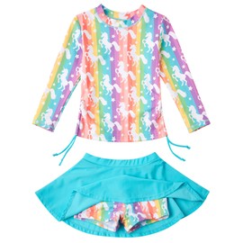 swimsobo Little Girls Rash Guard Size 5 6 Colorful Unicorn Bathing Suit 2 Pieces Swimsuit Long Sleeve Swimming Skirt Swimwear