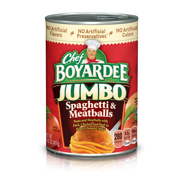 Chef Boyardee Jumbo Spaghetti and Meatballs, 14.5 oz, 12 Pack