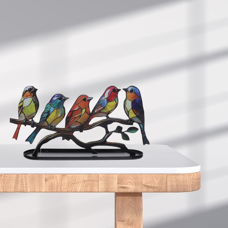NOLITOY Vibrant Bird Statue Branch Stained Glass Birds on Branch