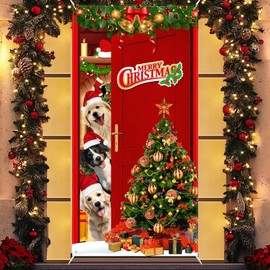 Christmas Door Cover Decorations Banner Merry Christmas Aninmal Door Cover,Front Door Decorations Christmas Large Door Cover Decor Photo Background for Winter Holiday Party Supplies Decorations