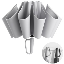 Kesteo Loss Proof Umbrella,Travel Security Auto Reverse Fold Windproof Umbrellas for Rain,Locks Onto Carabiner Handle Umbrella (Light Gray)