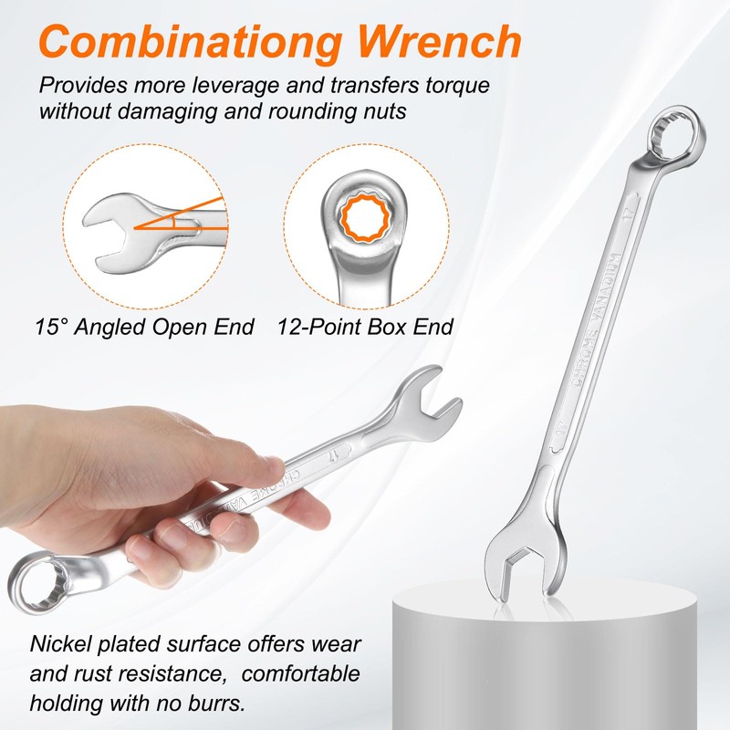 sourcing map Combination Wrench Offset 17mm 75-Degree 12-Point Box End