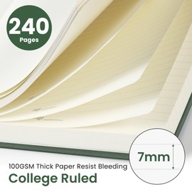 Lined Journal Notebook for Women, 240 Pages Thick College Ruled Journal for Writing, Hardcover Notebook for Work & Note Taking, Perfect for Office Home School Supplies, B5(7.1" x 10"), Green