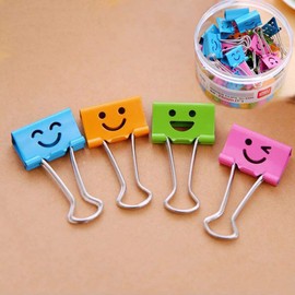 Coideal Colored Face Binder Paper Clips, 48 Pcs 1 Inch Medium Assorted Smile Bull Clip Clamps Multi Color Cute Hollow Smiling for Office (25mm)