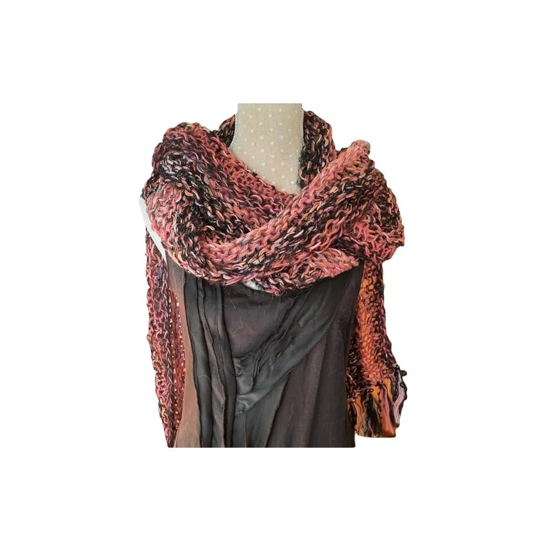 Hand Made Textured Knitted Scarf -Embers - MVLS014