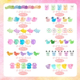 Tazimi 90 PCS Mini Resin Animal Figurines Glow in The Dark Miniature Figurines Aquarium Ornaments Charms for Garden Dollhouse Aquarium Home Birthday Party