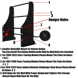 Detach Depot Wall Mount Storage Rack Kit Tour Pack Trunk & Sissy Bar Backrest & Mounting Luggage Rack Wall Helmet Hanger Stand Compatible for Harley Road Street Glide Road King Electra CVO and Indian