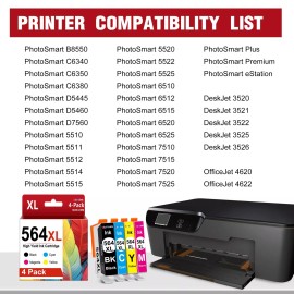 ALUMUINK 564XL High Yield Ink (4PK) Replacement for HP Photosmart 7520 6520 DeskJet 3520