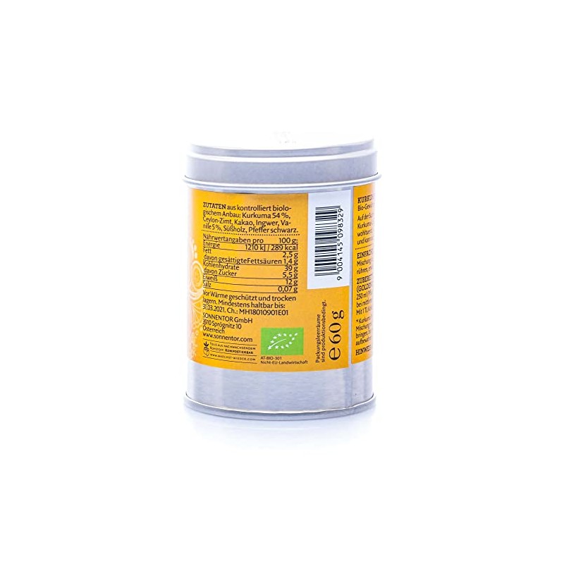 SONNENTOR Organic Turmeric Latte Vanilla Golden Milk (Tin) 60g (PACK