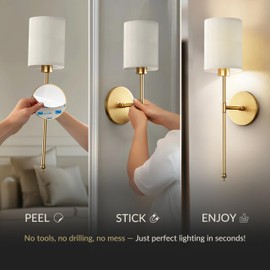 PRIDOLA Set of 2 Wireless Wall Sconces Peel & Stick with Adhesives for Easy Installation with Rechargeable LED Bulbs, Remote Controlled, Adjustable Brightness & Warmth, Vintage Wall Decor (Black)