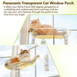 AMOSIJOY Transparent Cat Window Perch, Easy to Install & Clean Cat Hammock with 4 Enlarged Suction Cups for Large Cats, Panoramic Space Capsule Window Seat with Cozy Furry Mat