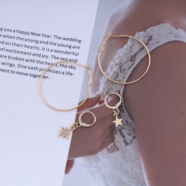 Sttiafay Vintage Exaggerated Circle Dangle Earrings Crystal Star Hoop Earrings Gold Hollow Large Hoop Earrings Circle Star Drop Earrings Jewelry for Women