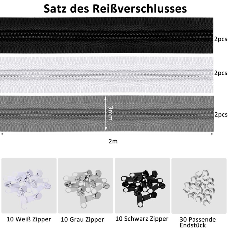 yeestone Zipper - 2 m Continuous Zip with Zip End