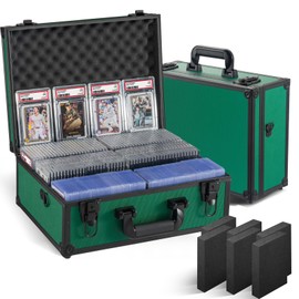 Graded Card Storage Box, Trading Cards Slab Carrying Case, 6 Row Green Hard Sports Cards Holder Boxes with 6 Dividers Fits for PSA BGS SGC Top Loaders Collection