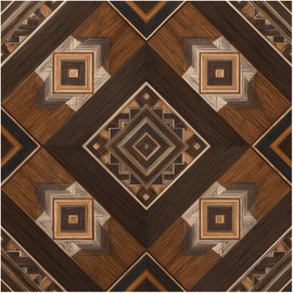 Nuxovilar Peel and Stick Vinyl Floor Tiles, 12x12 Inch Dark Wood Geometric Mosaic Pattern, Self-Adhesive Flooring (10 Pcs)