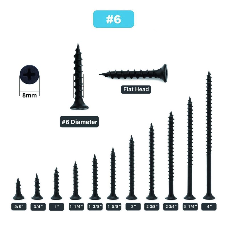 #6 x 5/8" Wood Screw 100PCS Black Phosphate Coated Stainless