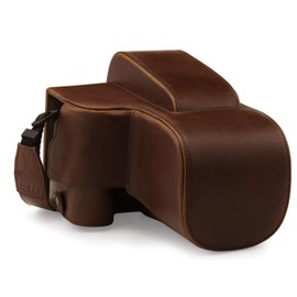 MegaGear Faux Leather Case Compatible with Nikon Coolpix P950 - Dark Brown