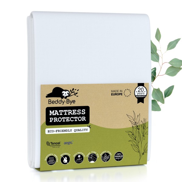 Mattress Protector Single Bed 100x200-40 cm ~ Waterproof Cover in Fabric Ecological TENCEL® Made in EU ~ Anti-mite, Breathable, Anti Allergy, Fitted and Quietted