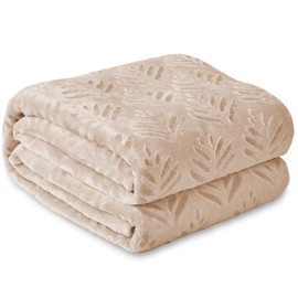 Exclusivo Mezcla Twin size Fleece Blanket for Bed, Super Soft and Warm Blankets for All Seasons, Plush Fuzzy Leaves Pattern Blanket, Camel Blanket, 150x200 CM