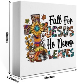 Fall Decor, Fall Decorations For Home Office, Fall Sign, Autumn Decorations, Autumn Pumpkin Jesus Coffee Decor, Fall for Jesus He Never Leaves Sign, Fall Desk Shelf Decor 5 X 5 Inch