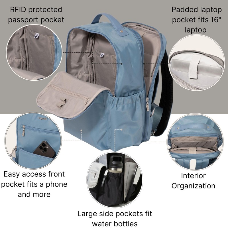 Baggallini Tribeca Expandable Laptop Backpack - 15"x11" Lightweight Work Travel