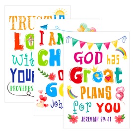 PETCEE Bible Verse Posters - 3PCS Christian Posters for Kids 11.2"x16.5" Religious Scripture Wall Poster for Classroom Decoration Positive Inspirational Quotes for Church Nursery Sunday School Home