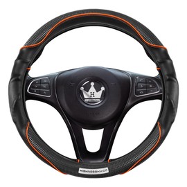 HighnessHwoo 3D Car Steering Wheel Cover Comfort Grip Massage Sporty Anti-Slip Carbon Fiber Faux Leather for Sedan SUV, Universal Fit, Car Handle Covers for All Seasons, 14-15in, Orange
