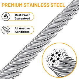 AHEONLAR 500FT 1/8" Stainless Steel Wire Rope with Cutter, T316 Cable for Deck Railing Kit, 1850 lb Breaking Strength, 7x7 Strands Aircraft Cable for Stair Fence, Silver | AHEONLAR