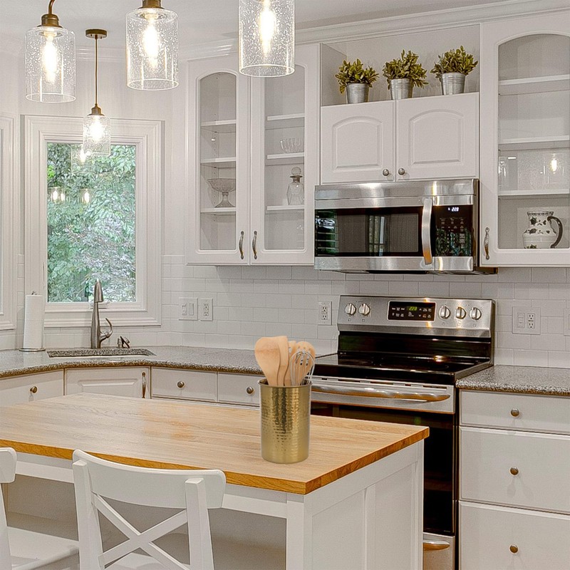 Darware Hammered Gold Kitchen Utensil Holder / 7-Inch Tool Caddy,