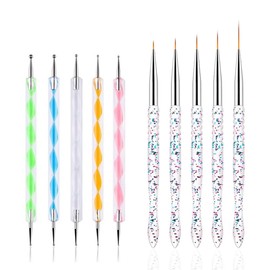 FULINJOY FULINJOY Nail Dotting Tools 10 Pcs Kit, 5 Pcs Double-end Nail Dotting tools and 5 Pcs Nail Art Liner Brushes, Nail Art Design Tools