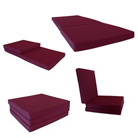 D&D Futon Furniture Burgundy Shikibuton Trifold Foam Beds 3" Thick X 27" Wide X 75" Long, 1.8 lbs high Density Resilient White Foam, Floor Foam Folding Mats.