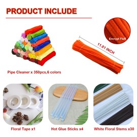 Pipe Cleaner Flower Bouquet DIY Kit - 350+ pcs Chenille Stems, 6 Colors Craft Floral Bouquet for Wedding Bridesmaid Christmas Decor Graduation Birthday Gift Making w/Video