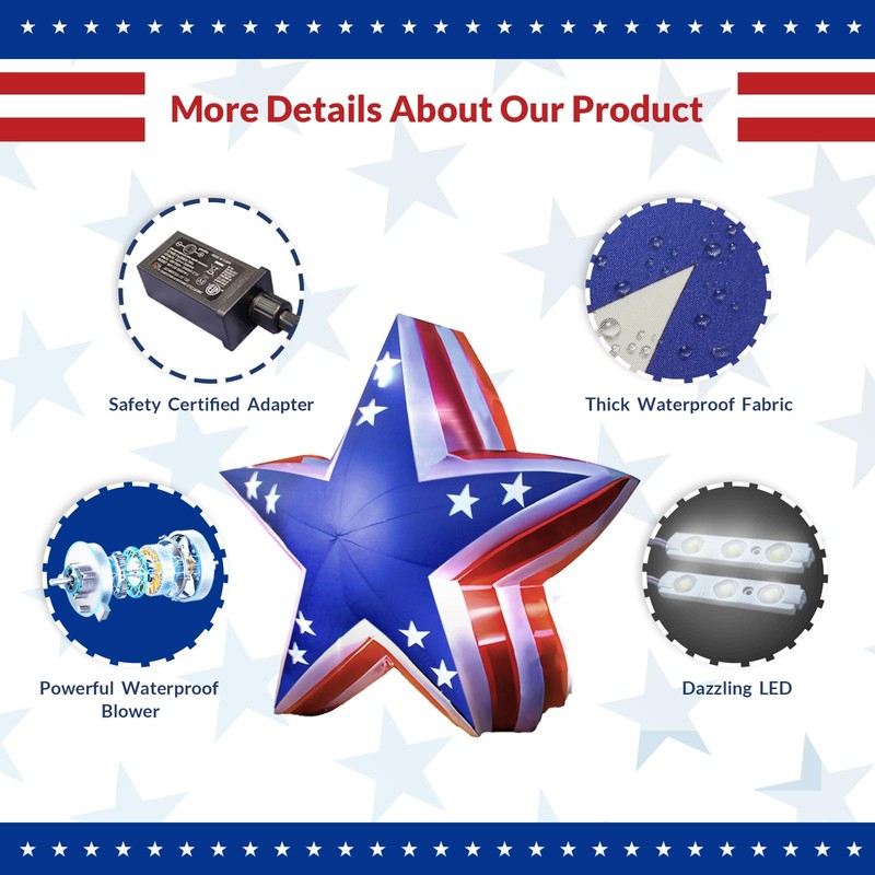 GOODENY Patriotic Inflatable 5.4FT USA Star 4th of July Inflatable
