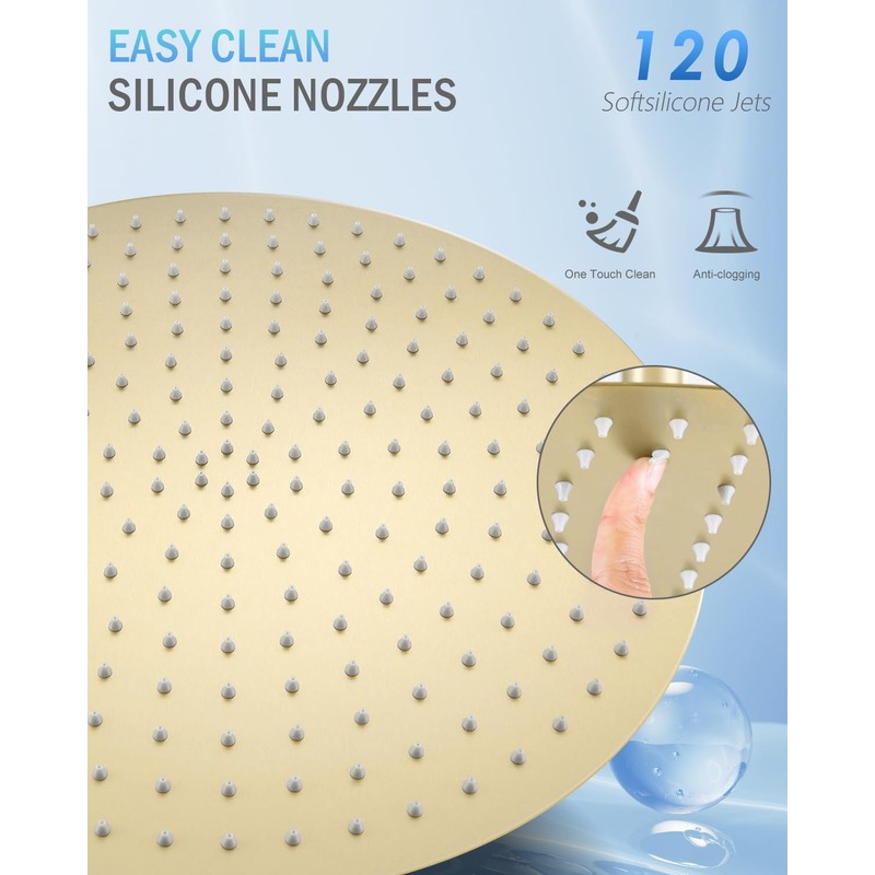KINLIV 16 inch Brushed Gold Large Ceiling Rainfall Shower Head,