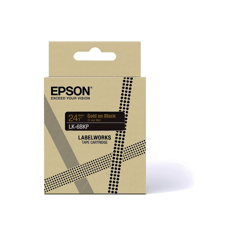 Epson Label Cassette, Metallic Tape LK-6BKP Gold on Black, Durable