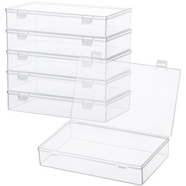 Ganydet Clear Plastic Box, Small Storage Containers box with Lid, Rectangular Plastic Boxes, Craft storage Organizer Containers for Craft, Little Bits,6 Packs, 8.2'' × 5'' × 1.5''
