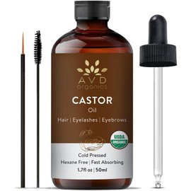 AVD Organics 100% Pure Castor Oil 50ML – Cold-Pressed, Hexane-Free for Hair, Skin & Eyelashes